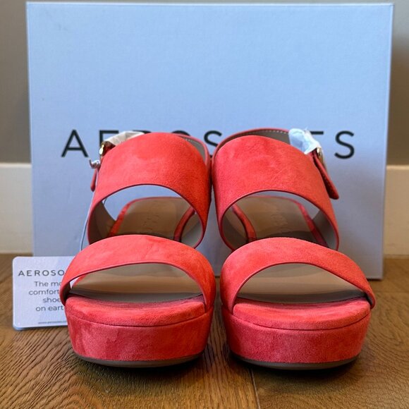 Aerosoles Camera Round-Toe Ankle-Strap Platform Sandals (Coral Suede) - Picture 8 of 16